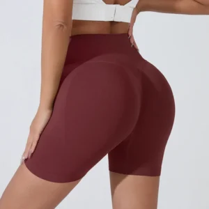 Pêssego hip levantamento esportes shorts feminino cintura alta barriga emagrecimento correndo treinamento calças de secagem rápida apertado shorts de três pontos - Imagem 11