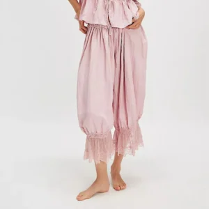 Combhasaki feminino y2k solto ajuste bloomers calças cortadas cordão cintura alta floral renda retalhos bezerro-comprimento lanterna - Imagem 5