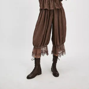 Combhasaki feminino y2k solto ajuste bloomers calças cortadas cordão cintura alta floral renda retalhos bezerro-comprimento lanterna - Imagem 11