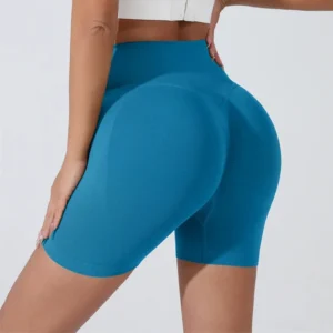 Pêssego hip levantamento esportes shorts feminino cintura alta barriga emagrecimento correndo treinamento calças de secagem rápida apertado shorts de três pontos - Imagem 7