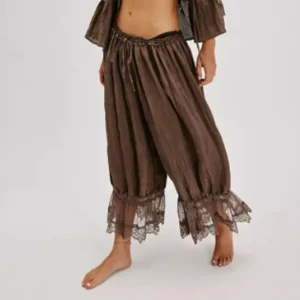 Combhasaki feminino y2k solto ajuste bloomers calças cortadas cordão cintura alta floral renda retalhos bezerro-comprimento lanterna - Imagem 3