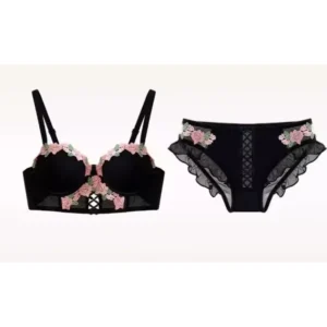 Yuqi conjunto de lingerie floral vintage, bralette de renda creme, sutiã push up retrô para busto pequeno feminino puro e sensual bordado sem fio - Imagem 6