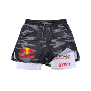 Novo masculino 2-em-1 red bull esportes shorts respirável casual secagem rápida dupla camada verão correndo M-5XL - Imagem 5