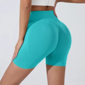 Pêssego hip levantamento esportes shorts feminino cintura alta barriga emagrecimento correndo treinamento calças de secagem rápida apertado shorts de três pontos - Imagem 5