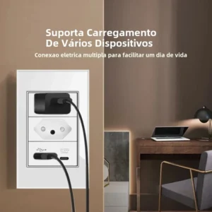 DELEFU 4*2 Vidro Temperado Branco Tomada Padrão Brasil com Dupla USB Tipo C Tomada de Parede Interruptor Inteligente Tuya Wifi 10A 20A - Imagem 6