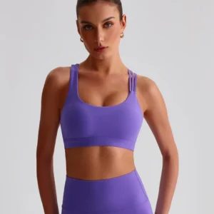 Cor sólida manteiga cruz ginásio yoga roupa interior feminina cruz volta alças de ombro fitness esporte sutiã alto impacto push up topo com almofada - Imagem 4