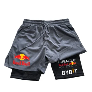 Novo masculino 2-em-1 red bull esportes shorts respirável casual secagem rápida dupla camada verão correndo M-5XL - Imagem 6
