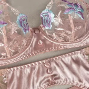 Ellolace sensual lingerie feminina fantasia floral sheen seda roupa interior transparente liga conjuntos exóticos fada luxo bens íntimos - Imagem 3