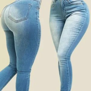 Mulher cor pura jeans denim cintura alta jeans rua jogar cultivar a moralidade calças moldar figura com jeans de cintura alta - Imagem 7
