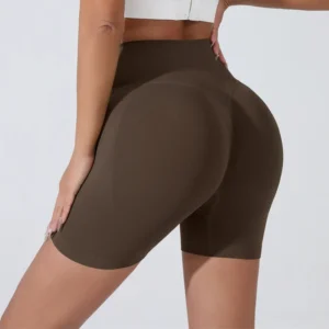 Pêssego hip levantamento esportes shorts feminino cintura alta barriga emagrecimento correndo treinamento calças de secagem rápida apertado shorts de três pontos - Imagem 10
