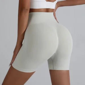 Pêssego hip levantamento esportes shorts feminino cintura alta barriga emagrecimento correndo treinamento calças de secagem rápida apertado shorts de três pontos - Imagem 17