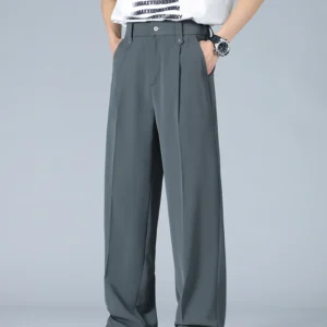 Calças masculinas de verão tamanho grande luz legal poliéster terno reto calças soltas ajuste bandas calças masculinas negócios casuais 8xl - Imagem 4