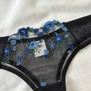 Erótico bordado azul fragmentos florais renda babydoll lingerie sensual conjunto de sutiã para mulher roupa interior íntima sexi calcinha conjunto 2024 - Imagem 4