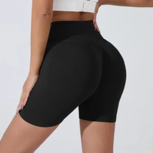Pêssego hip levantamento esportes shorts feminino cintura alta barriga emagrecimento correndo treinamento calças de secagem rápida apertado shorts de três pontos - Imagem 6