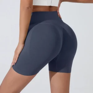 Pêssego hip levantamento esportes shorts feminino cintura alta barriga emagrecimento correndo treinamento calças de secagem rápida apertado shorts de três pontos - Imagem 9