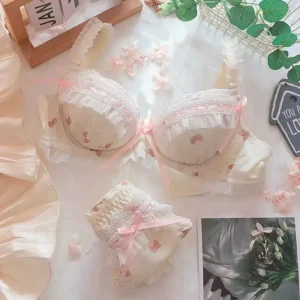 Conjunto de sutiã lolita para mulheres, seios pequenos, reunidos, seios de coleta ajustáveis, sem anel de aço - Imagem 3