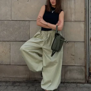 Bornladies outono feminino 100% algodão solto lanterna estilo calças de perna larga estilo rua casual calças preguiçosas moda - Imagem 4