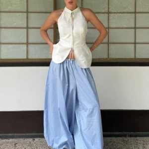 Bornladies outono feminino 100% algodão solto lanterna estilo calças de perna larga estilo rua casual calças preguiçosas moda - Imagem 2