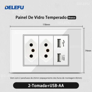 DELEFU 4*2 Vidro Temperado Branco Tomada Padrão Brasil com Dupla USB Tipo C Tomada de Parede Interruptor Inteligente Tuya Wifi 10A 20A - Imagem 22