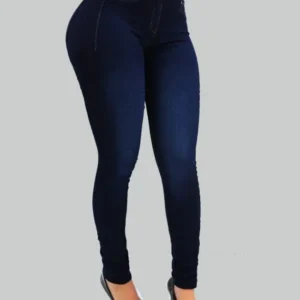 Mulher cor pura jeans denim cintura alta jeans rua jogar cultivar a moralidade calças moldar figura com jeans de cintura alta - Imagem 3