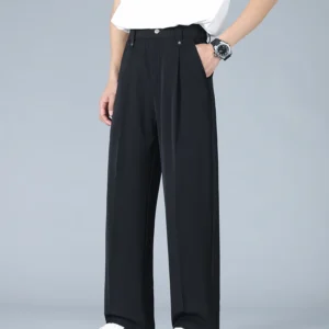 Calças masculinas de verão tamanho grande luz legal poliéster terno reto calças soltas ajuste bandas calças masculinas negócios casuais 8xl - Imagem 5