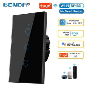 Tuya eua wifi interruptor de parede inteligente rf433 1/2/3 gang sem fio neutro sensor toque led interruptores luz casa inteligente alexa google casa - Imagem 11
