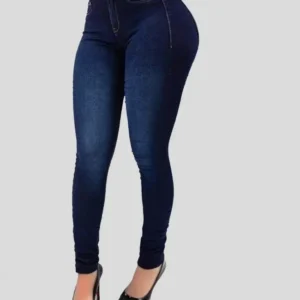 Mulher cor pura jeans denim cintura alta jeans rua jogar cultivar a moralidade calças moldar figura com jeans de cintura alta - Imagem 5