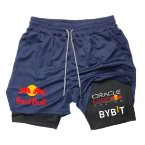 Novo masculino 2-em-1 red bull esportes shorts respirável casual secagem rápida dupla camada verão correndo M-5XL - Imagem 4