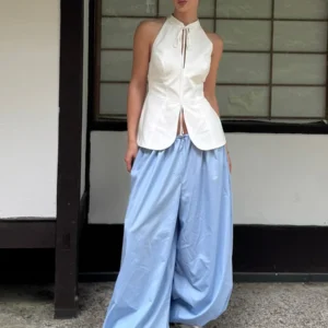 Bornladies outono feminino 100% algodão solto lanterna estilo calças de perna larga estilo rua casual calças preguiçosas moda - Imagem 9