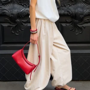 Bornladies outono feminino 100% algodão solto lanterna estilo calças de perna larga estilo rua casual calças preguiçosas moda - Imagem 8