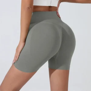 Pêssego hip levantamento esportes shorts feminino cintura alta barriga emagrecimento correndo treinamento calças de secagem rápida apertado shorts de três pontos - Imagem 18