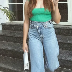 Trafza mulheres 2025 moda jeans retos vintage sólido casual cintura alta perna larga calças jeans high street senhora calças jeans - Imagem 4