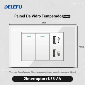 DELEFU 4*2 Vidro Temperado Branco Tomada Padrão Brasil com Dupla USB Tipo C Tomada de Parede Interruptor Inteligente Tuya Wifi 10A 20A - Imagem 16