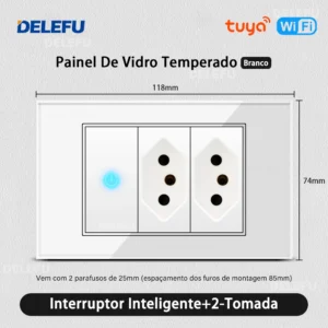 DELEFU 4*2 Vidro Temperado Branco Tomada Padrão Brasil com Dupla USB Tipo C Tomada de Parede Interruptor Inteligente Tuya Wifi 10A 20A - Imagem 34
